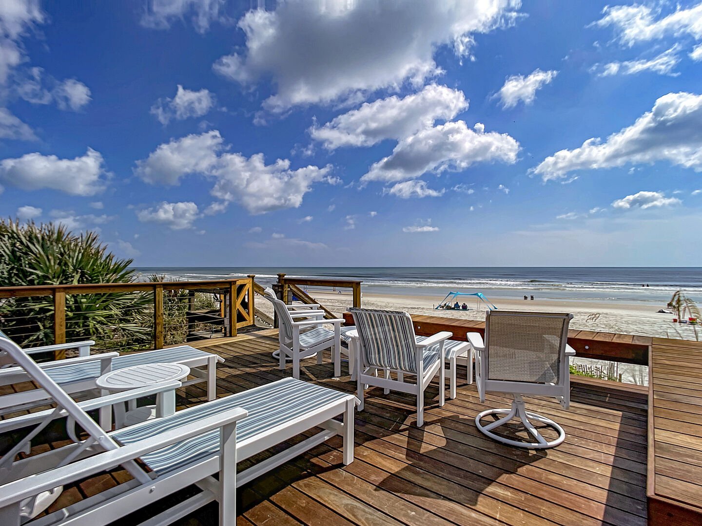 Large patio with beach view