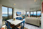 accents of blue and coral highlight the beauty in the unit