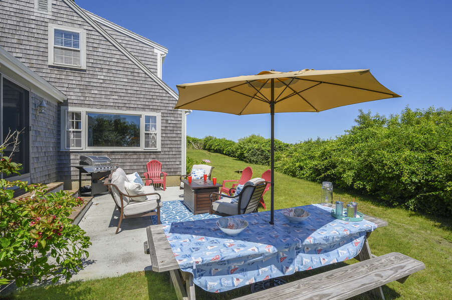 Enjoy outdoor dining and relaxation with  a gas firepit - 229 Scatteree Road Chatham Cape Cod - New England Vacation Rentals