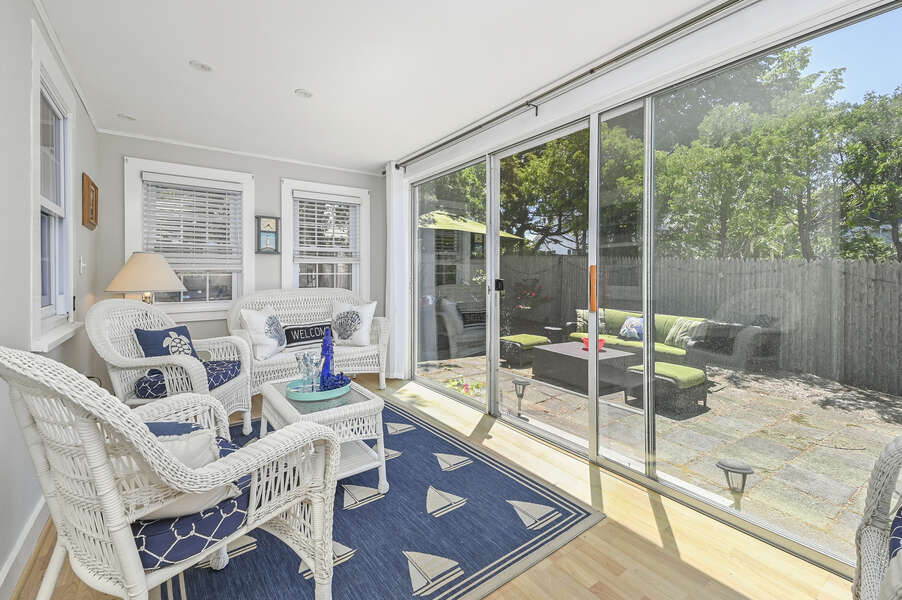 Sun room with entrance to patio- -21 Pine Street- Harwichport- Cape Cod- New England Vacation Rentals