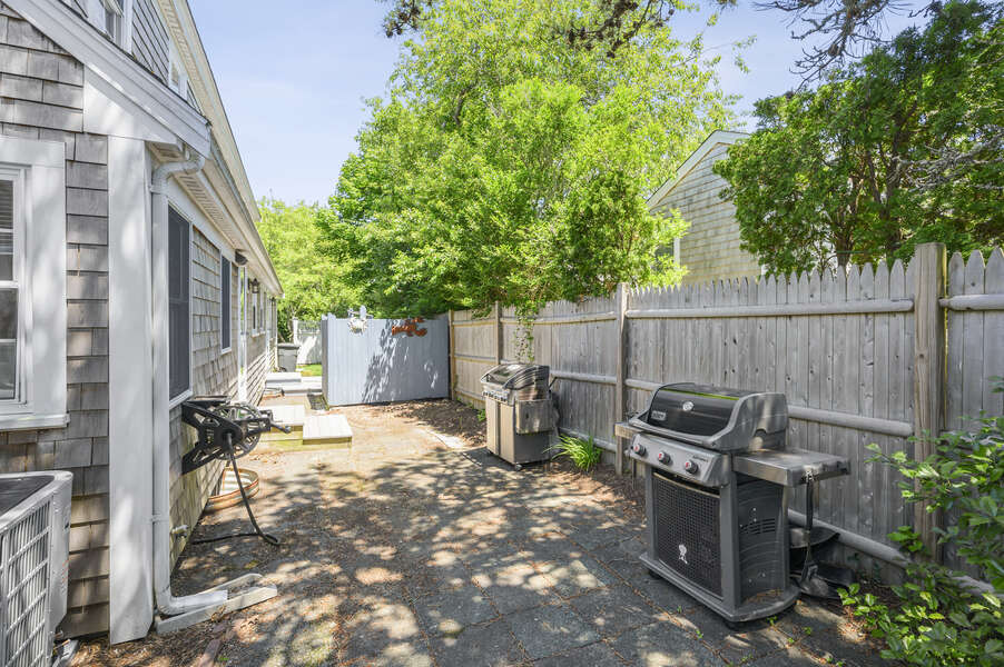 Backyard patio grill and outdoor shower-21 Pine Street- Harwichport- Cape Cod- New England Vacation Rentals