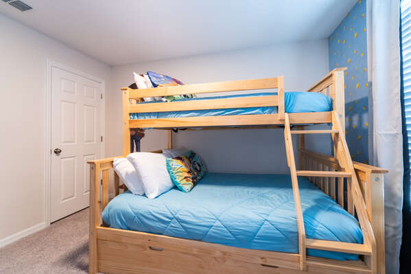 Bedroom 4 has single over double bunk beds