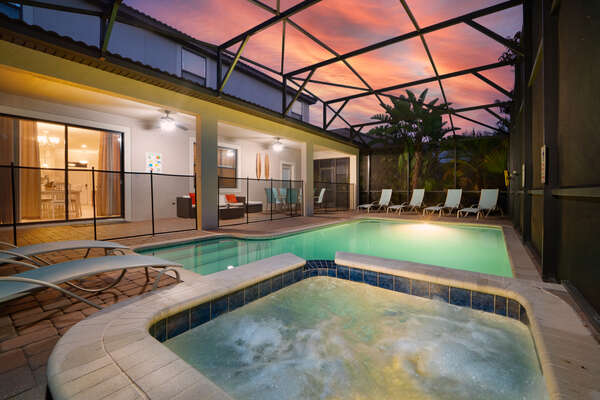 Pool and spa at sunset