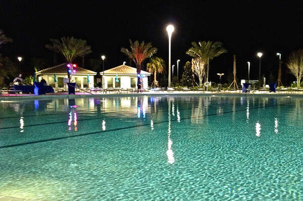 On-site amenities: Pool at night