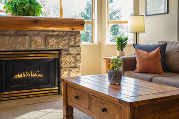 Cozy living are with gas fireplace
