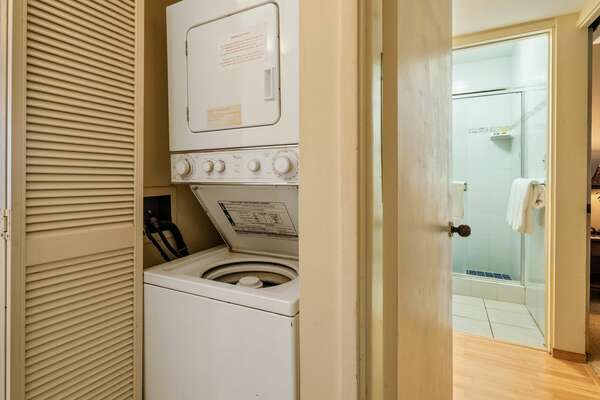 In unit washer and dryer with laundry soap to get you started!