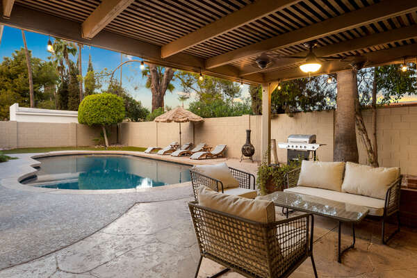 Outdoor Seating, Grill and Pool