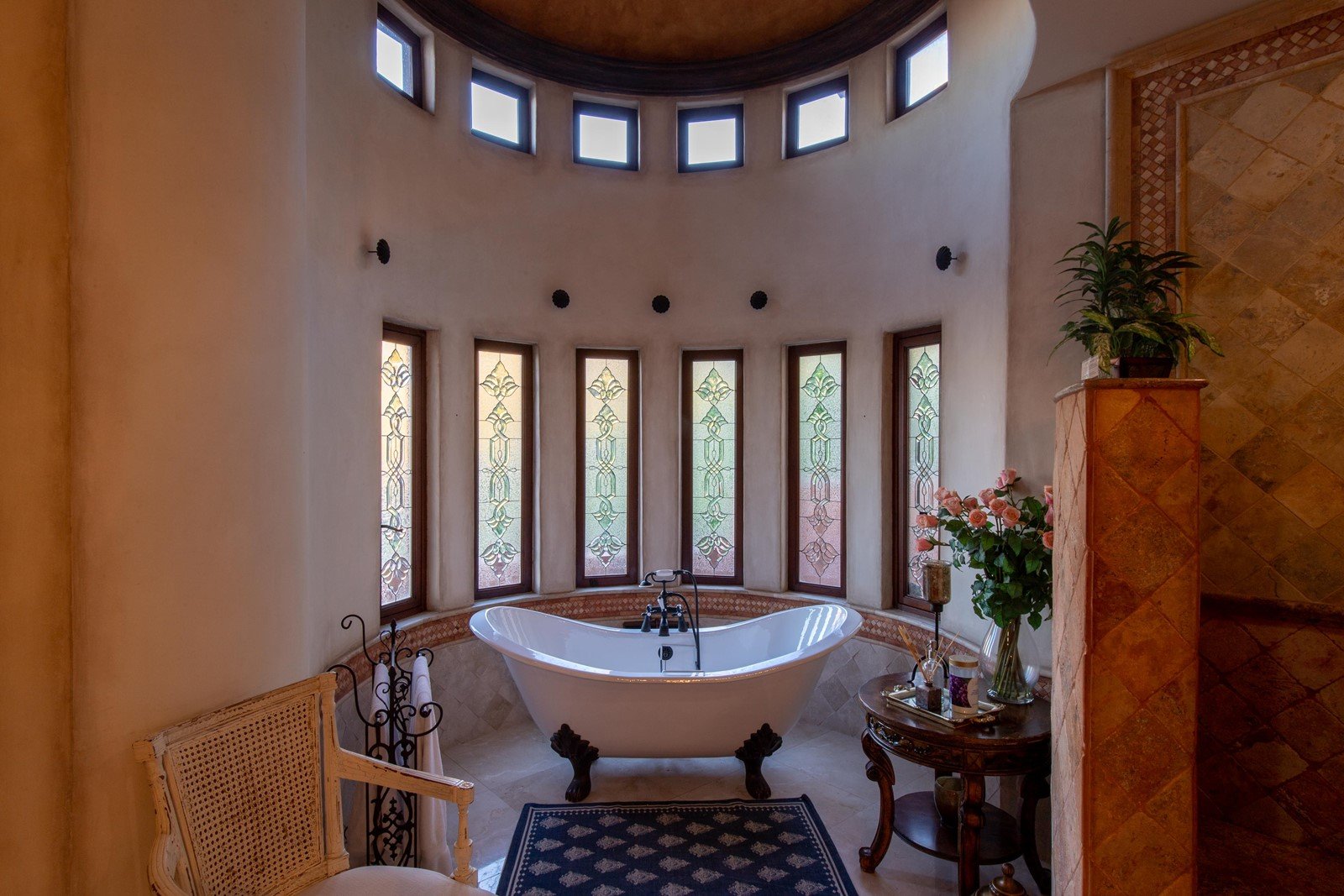 A standing bathtub in one of the large bathrooms in the villa.