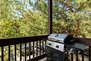 Private Patio off living room with propane bbq, seating and table for four, and beautiful surround views