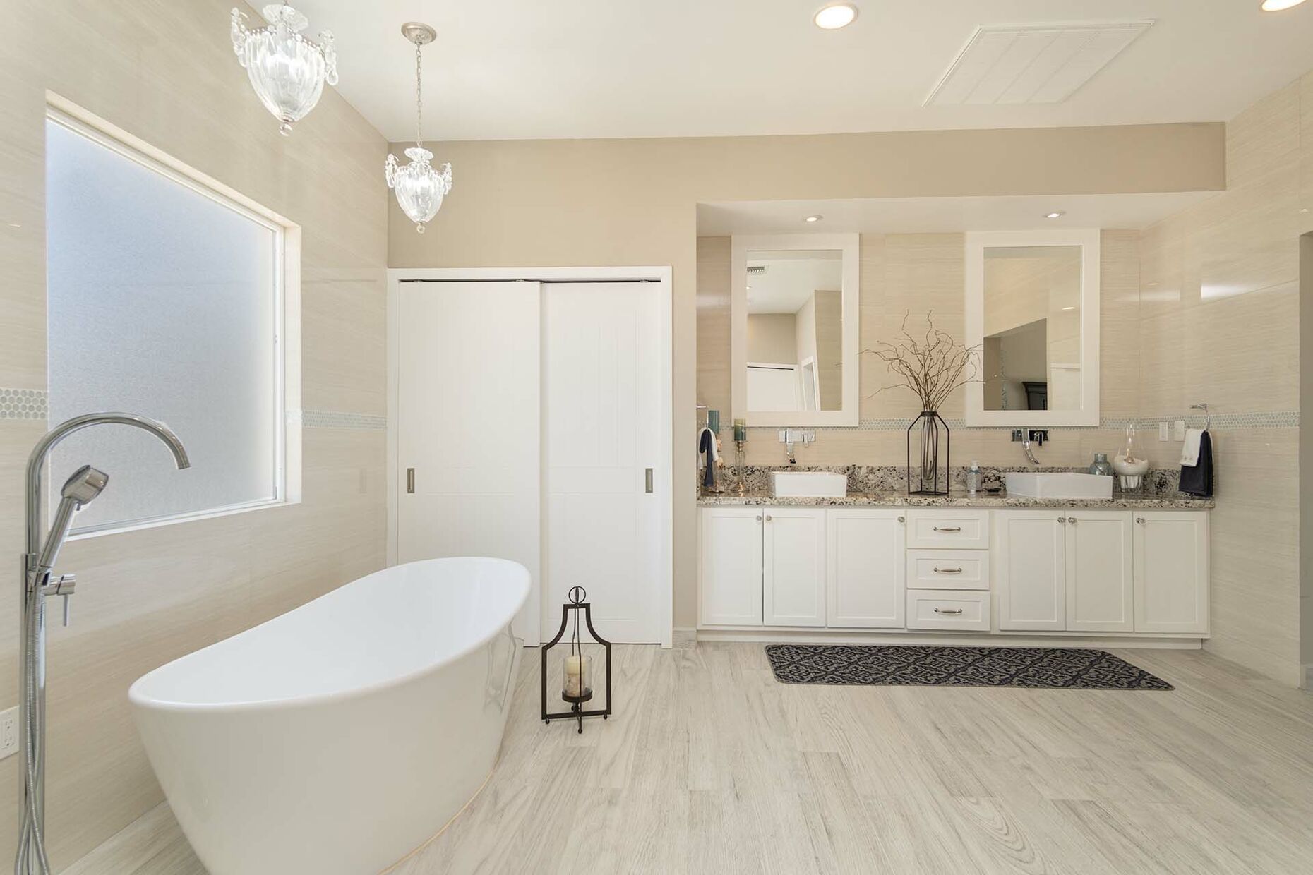 The master bathroom is ample and elegant.