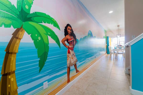 Upon entry you will see the beautiful mural that runs the entire length of the villa