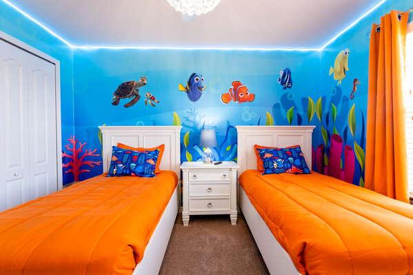 Undersea themed children's room also has LED strip lighting effects