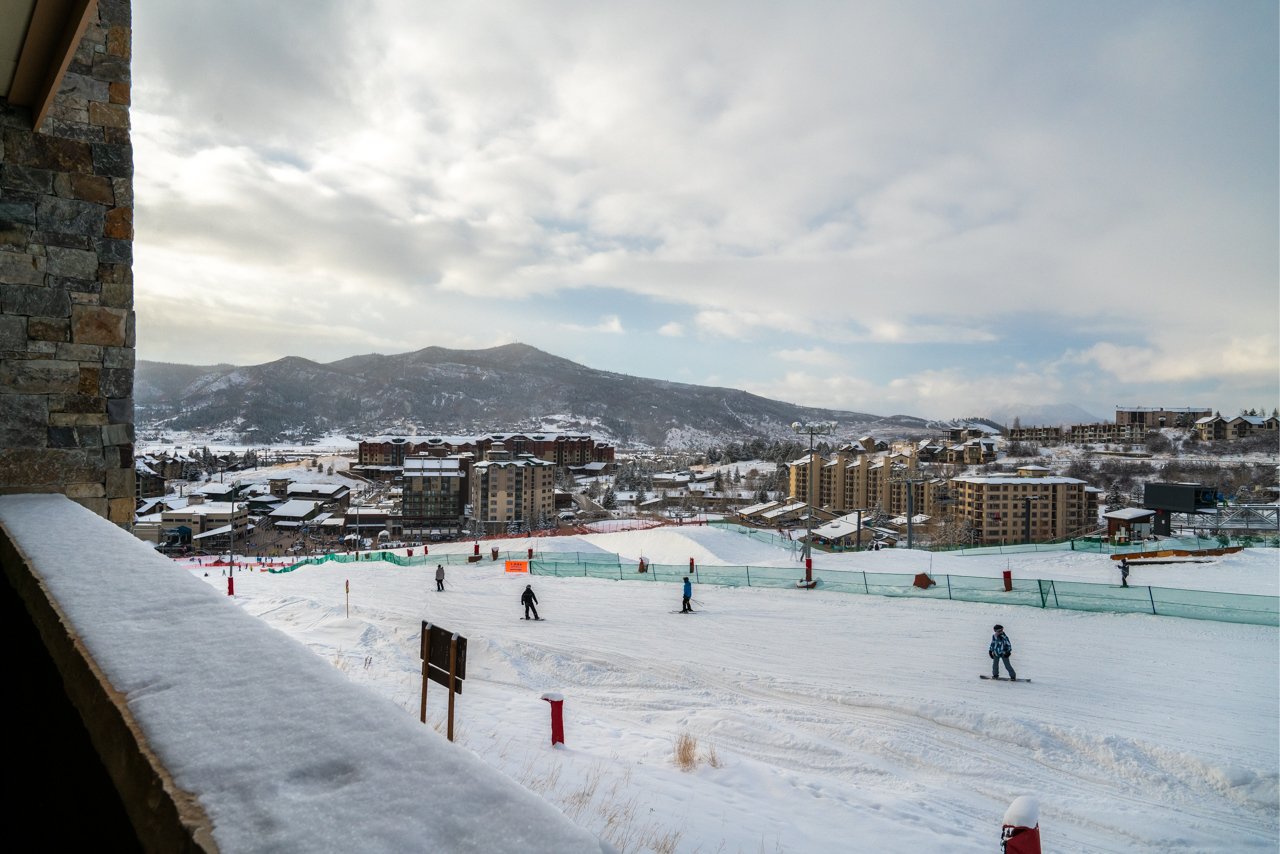 Take in the view of the ski slopes and base area right from your deck!