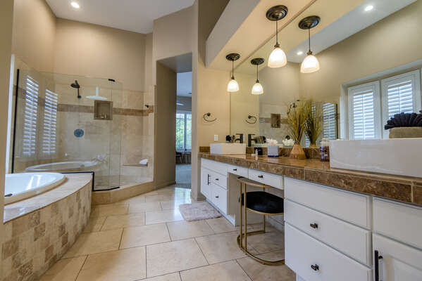 Master Bedroom En Suite with Dual Stone Counter Sinks