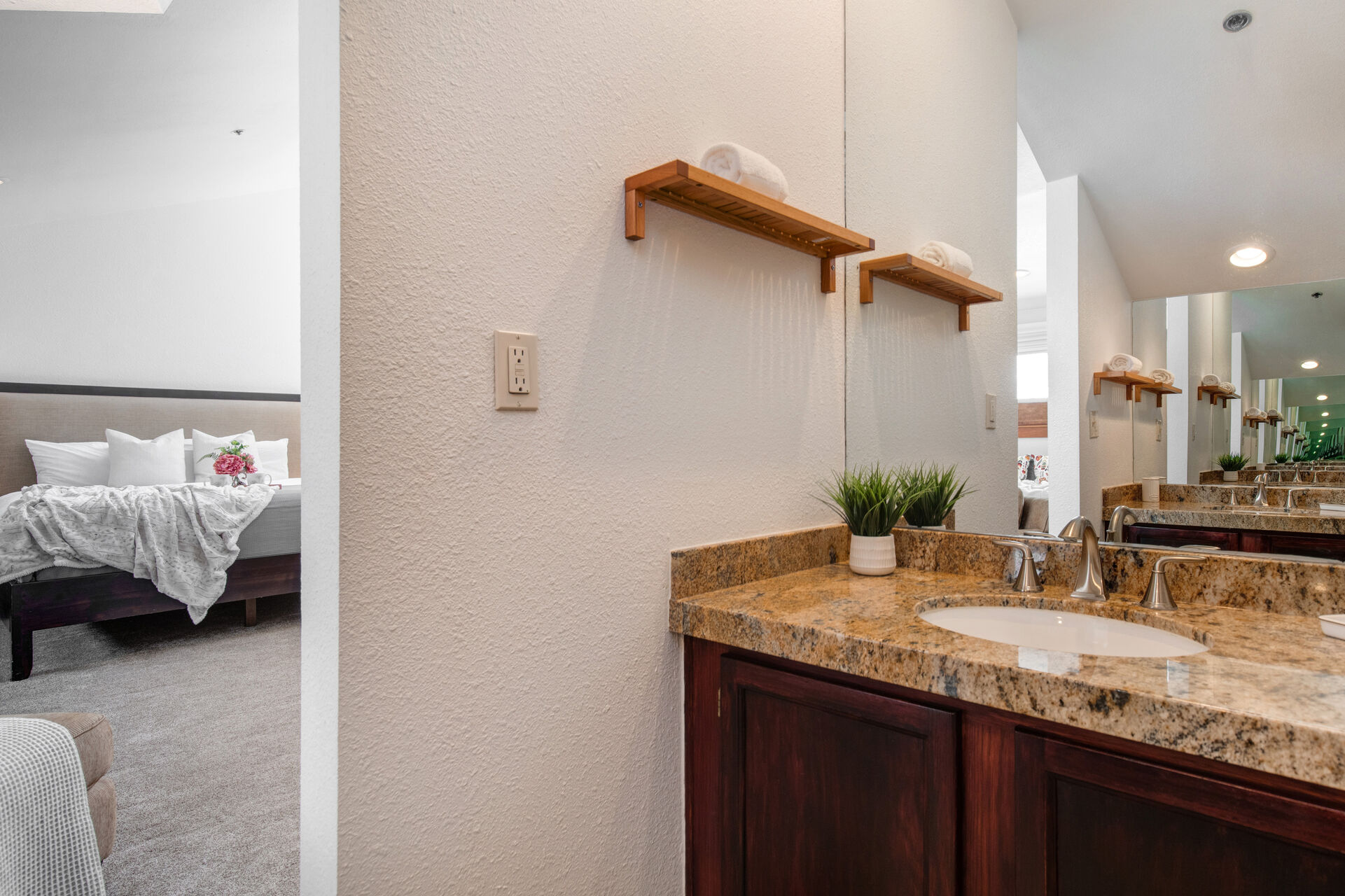 Master Bathroom with two separate vanities, and jetted tub/shower combo