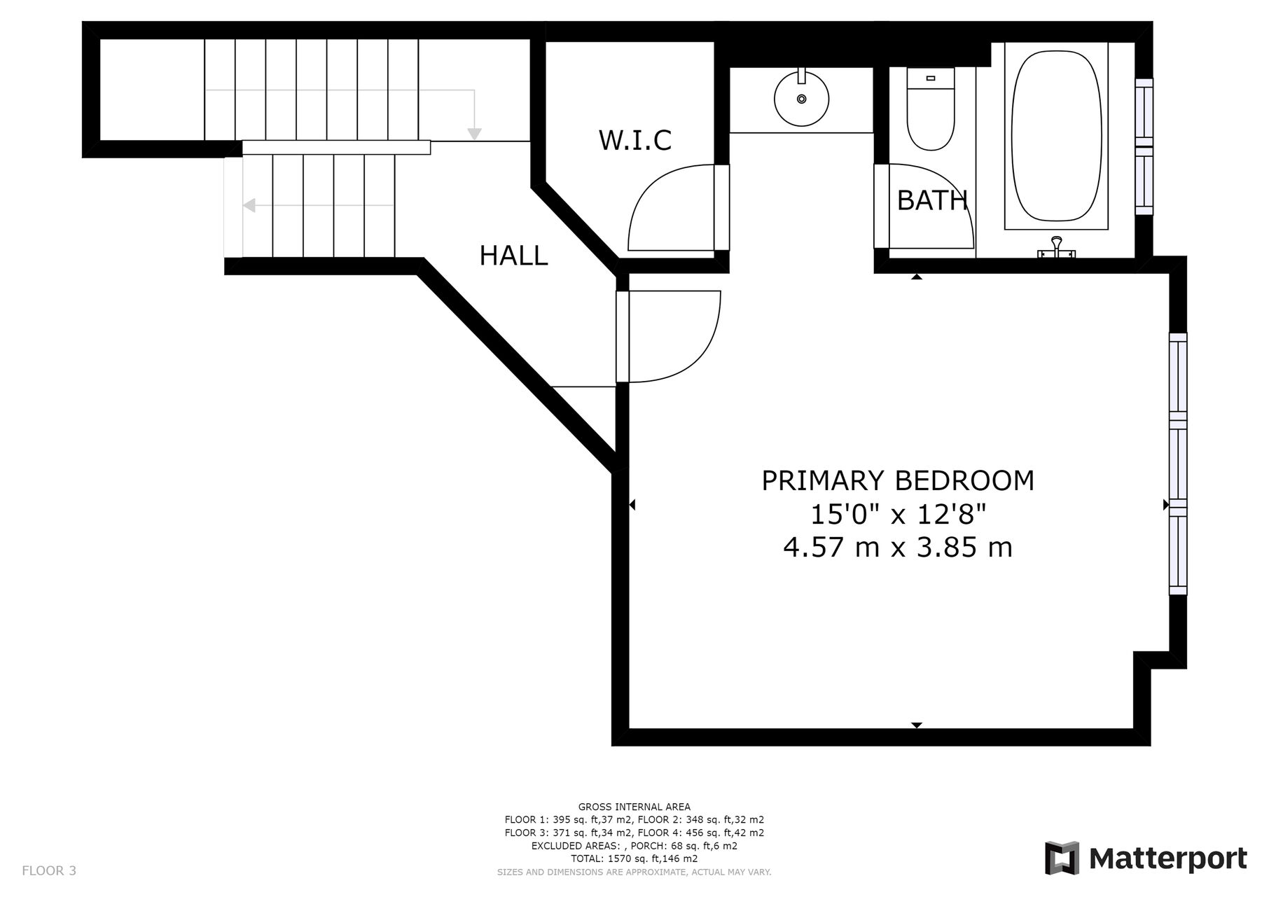 Half Flight of Stairs up to the Master Bedroom and Bath