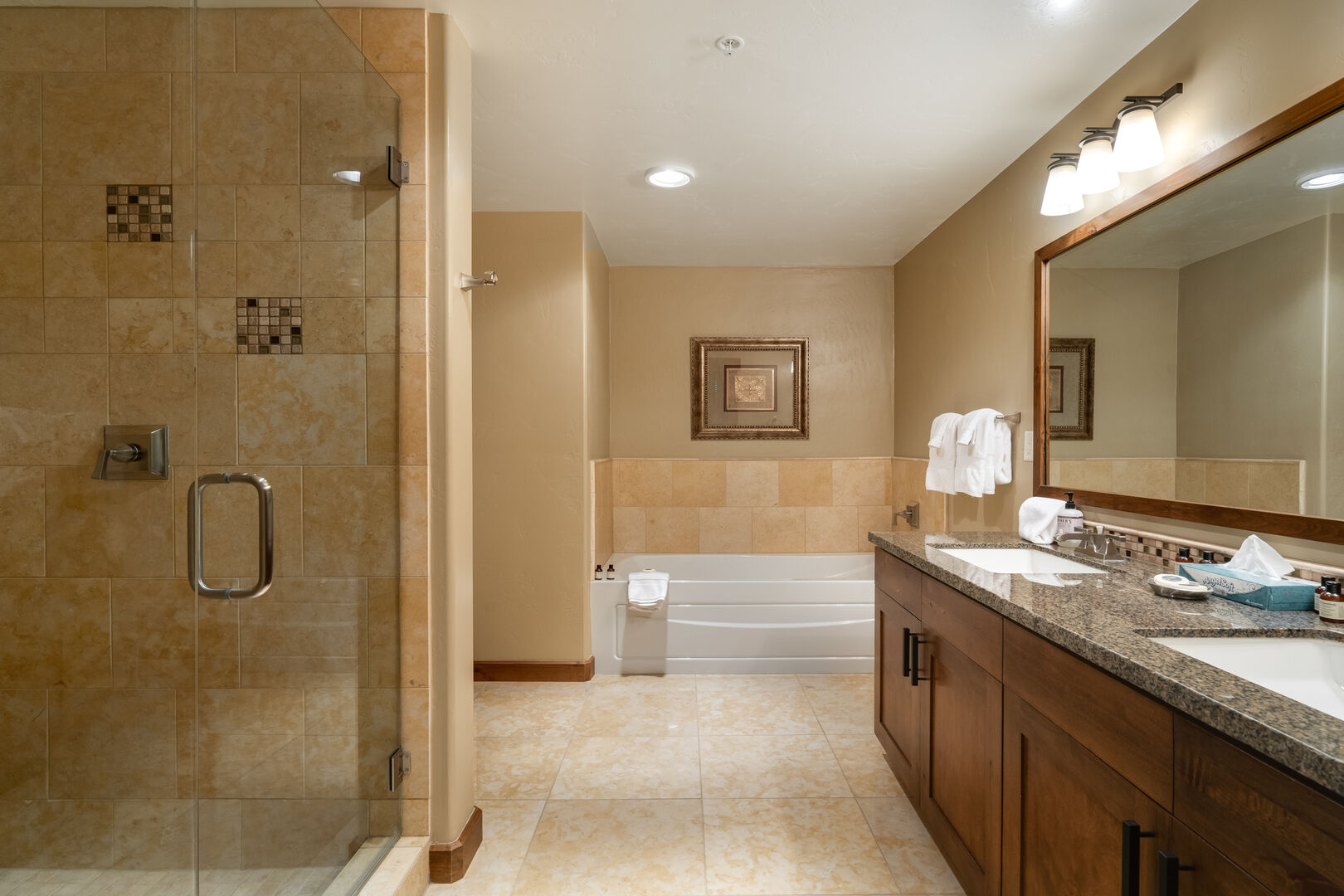 Master bathroom with soaking tub and separate shower