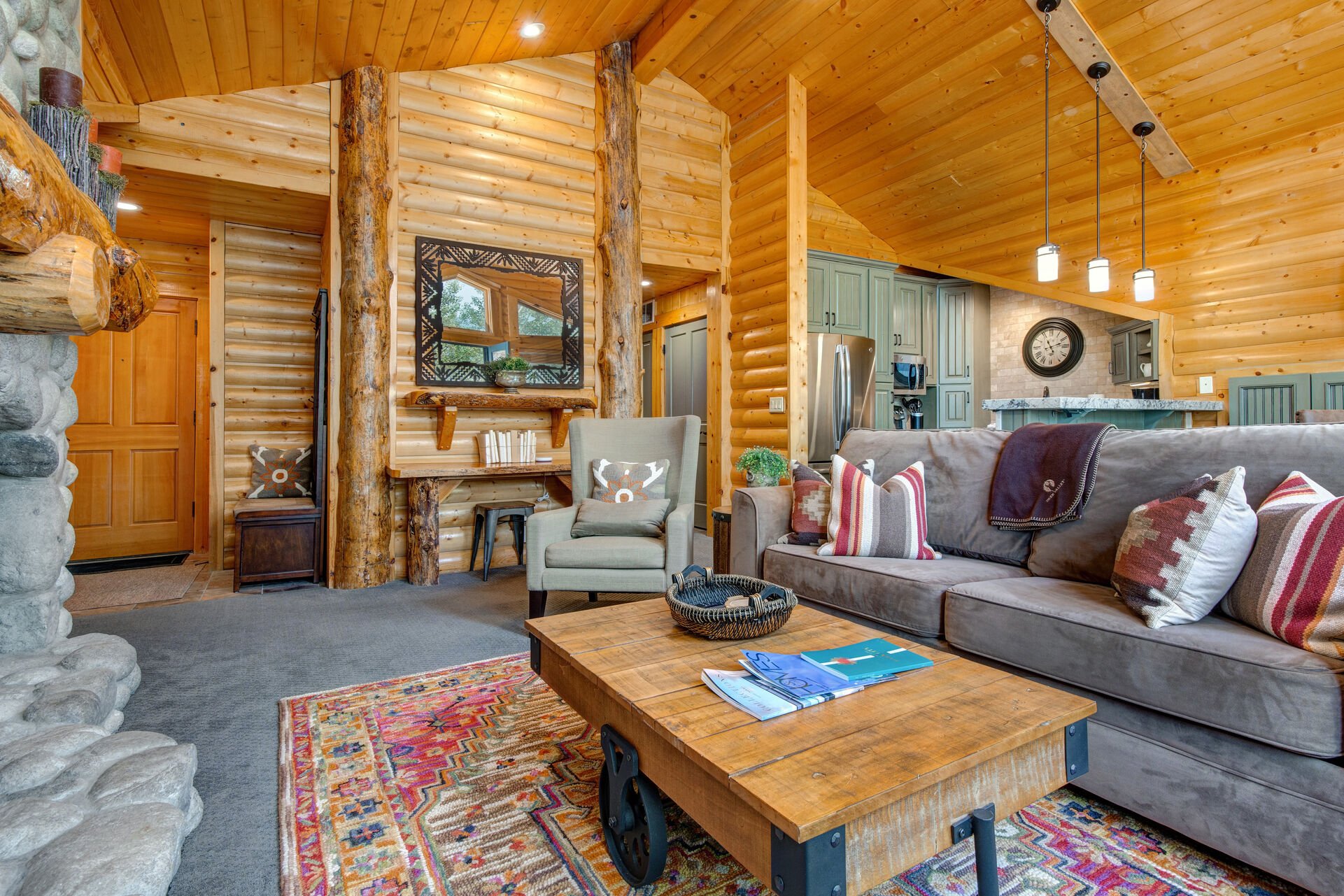 Great Room with Log Cabin Design