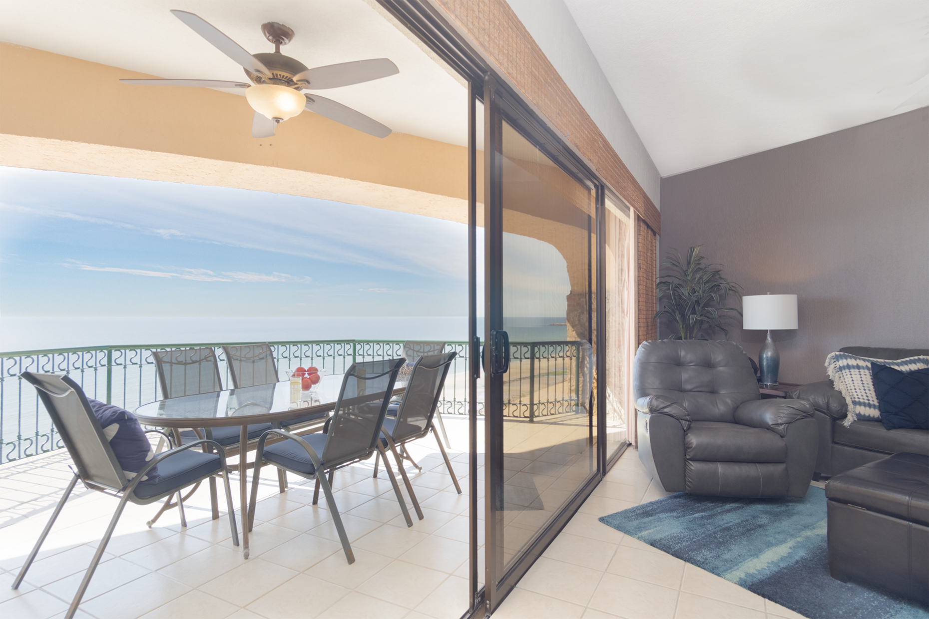 Comfortable seating in the living room with stunning ocean views!