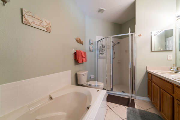 master bath with stand up shower and tub