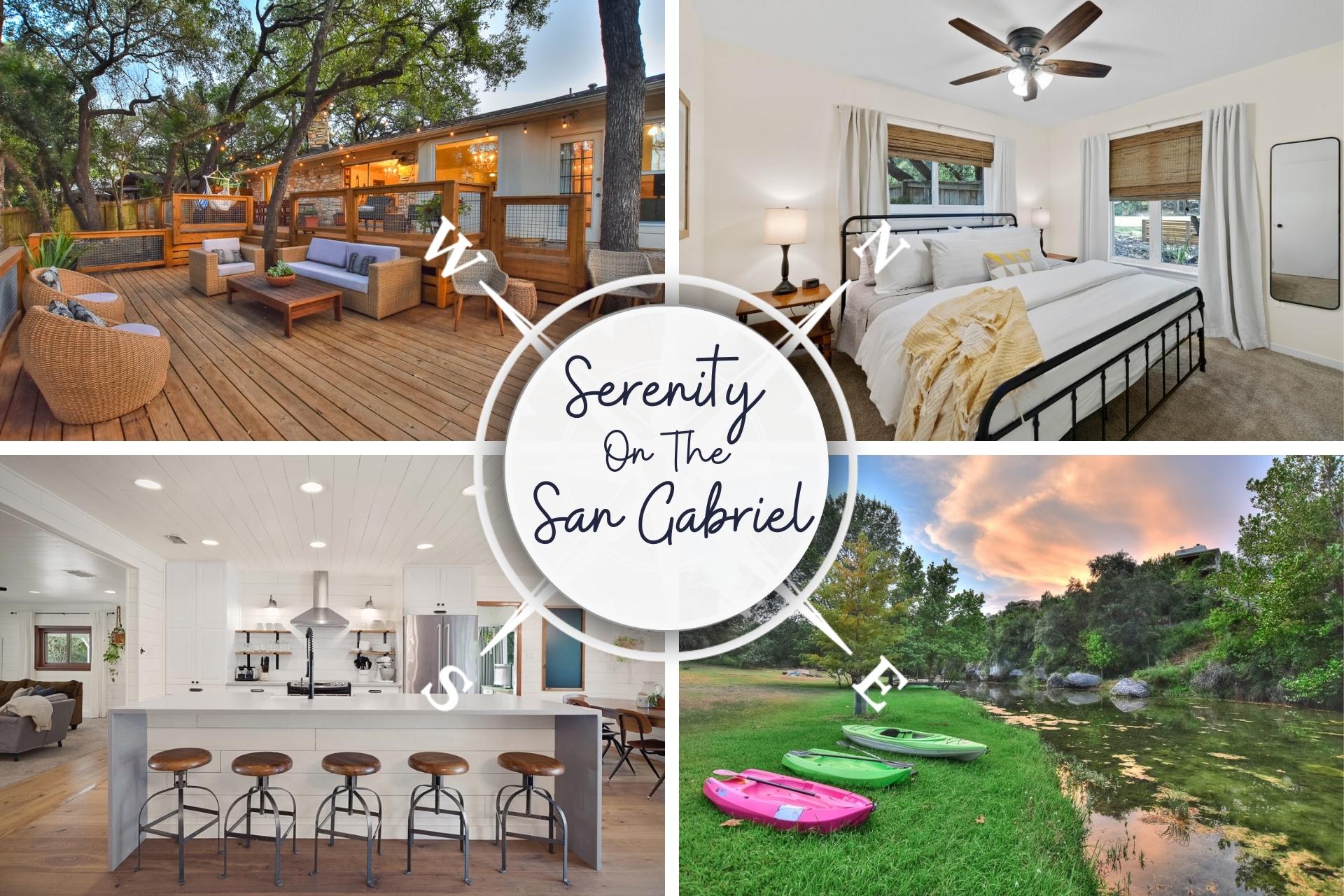 'Serenity On The San Gabriel' Riverfront Relaxation | Fully Equipped | WOW Kitchen | Kayaks + Bikes