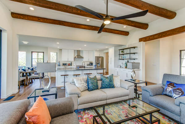 Modern Decor, High Wood-Beam Ceiling and Red Rock Views