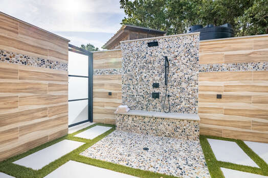 Large Private Outdoor Shower with Two Shower Heads