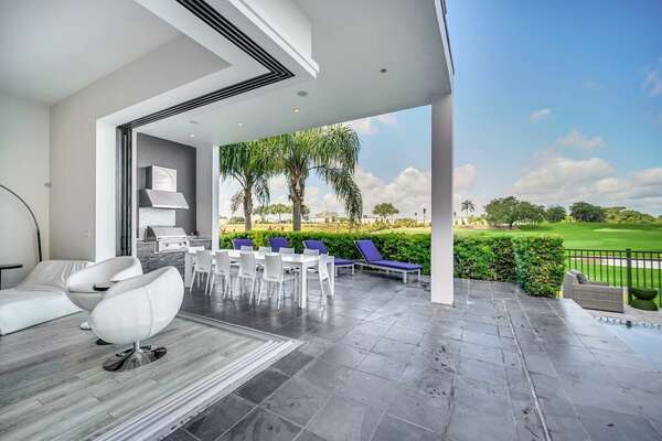 The private patio is just steps from the spacious living area