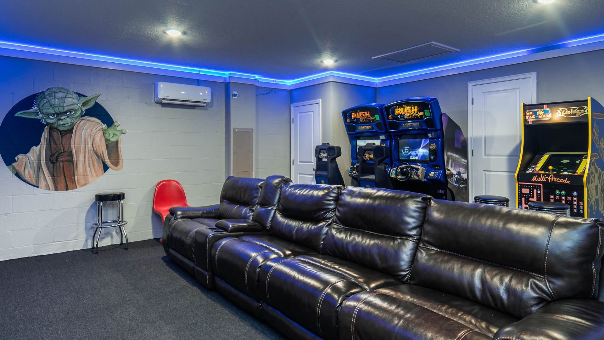 Theater Room/ Game room
2 driving multi video games
1 multi video arcade