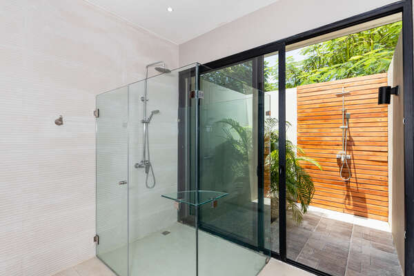 Master Bedroom 1 Indoor or outdoor shower? You decide!