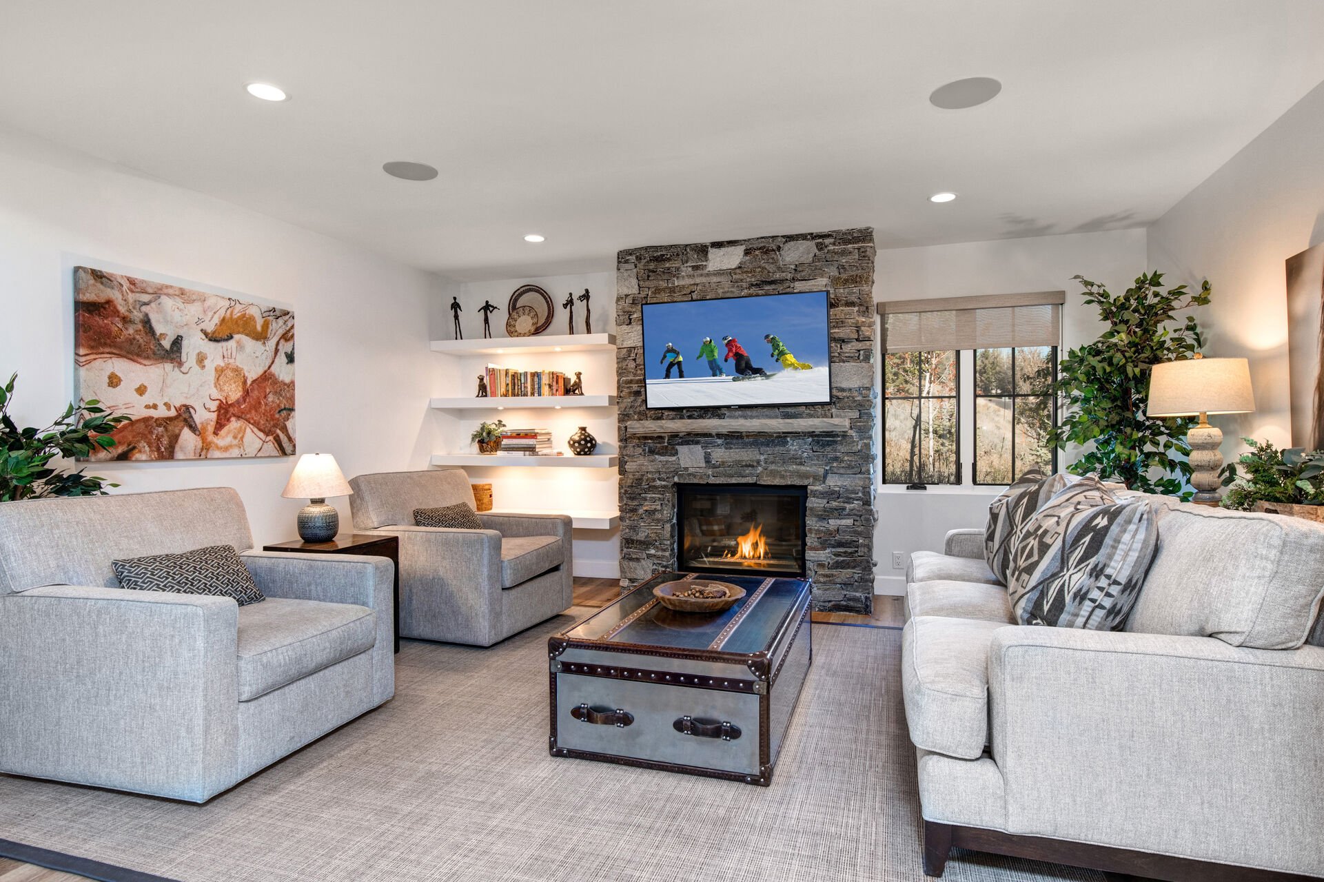 Living Room with a Gas Fireplace and Smart TV