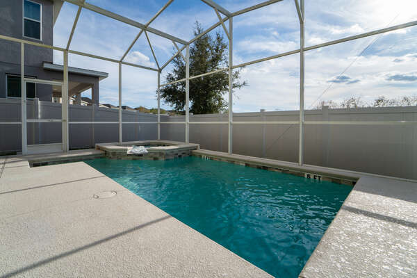 screened in pool and spa
