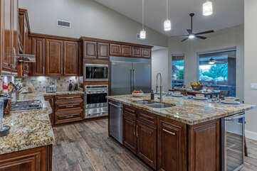 Modern kitchen includes two built-in beverage coolers for those important adult beverages.
