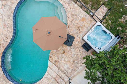 Arial view of the beautiful private pool and hot tub