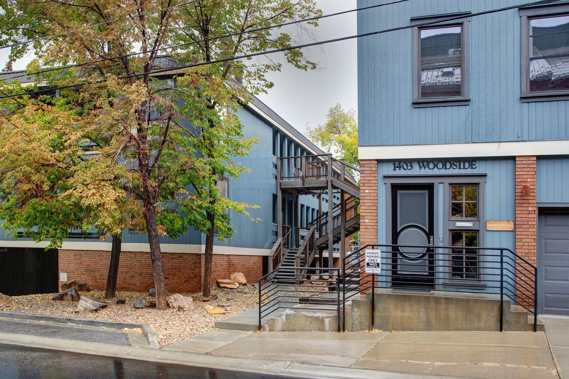 Garage Entryway from Woodside Avenue. Use these stairs to access unit