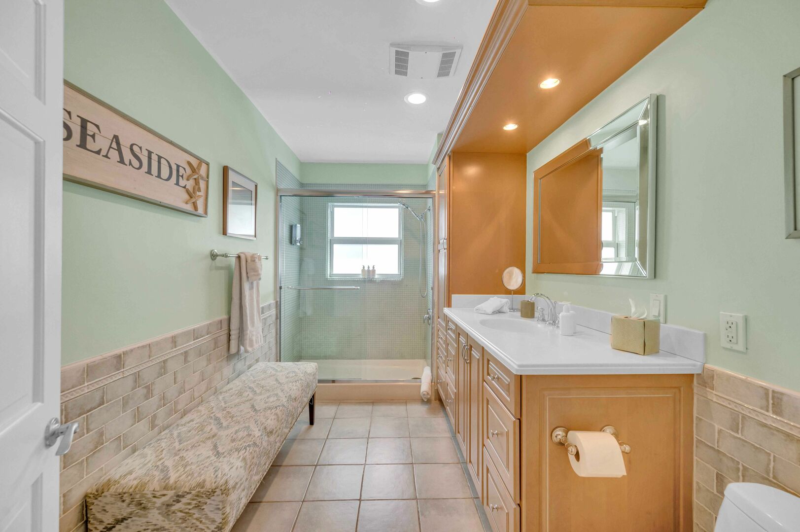 Guest bath with a spacious walk-in shower.