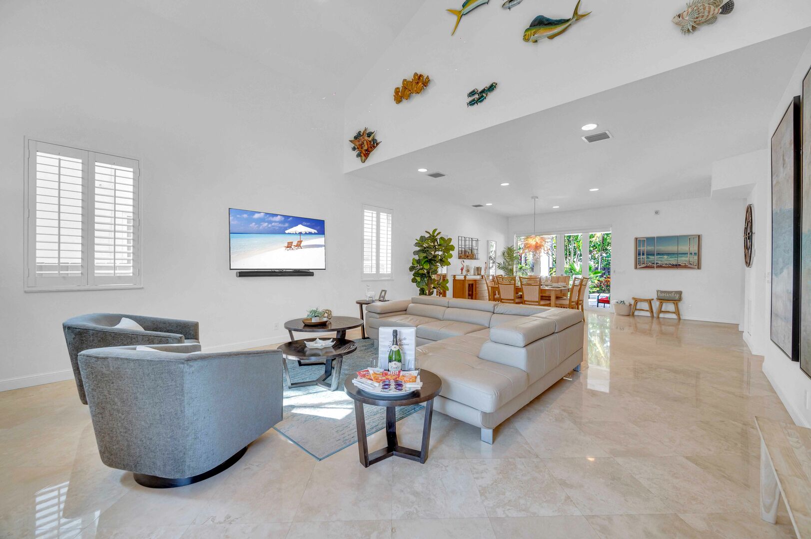 When you first enter, you will be greeted by the spacious living area of the Sun Key.