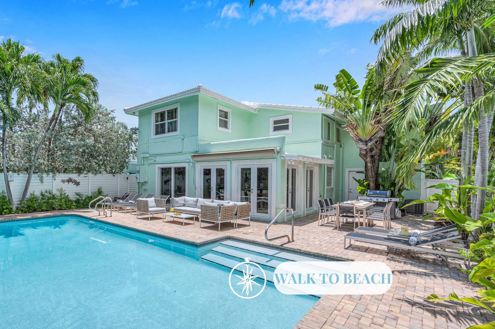 Steps away from the beach.  Classic coastal Florida residence with a heated pool.