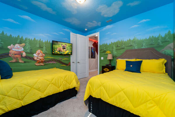 Cute themed children's room showing TV