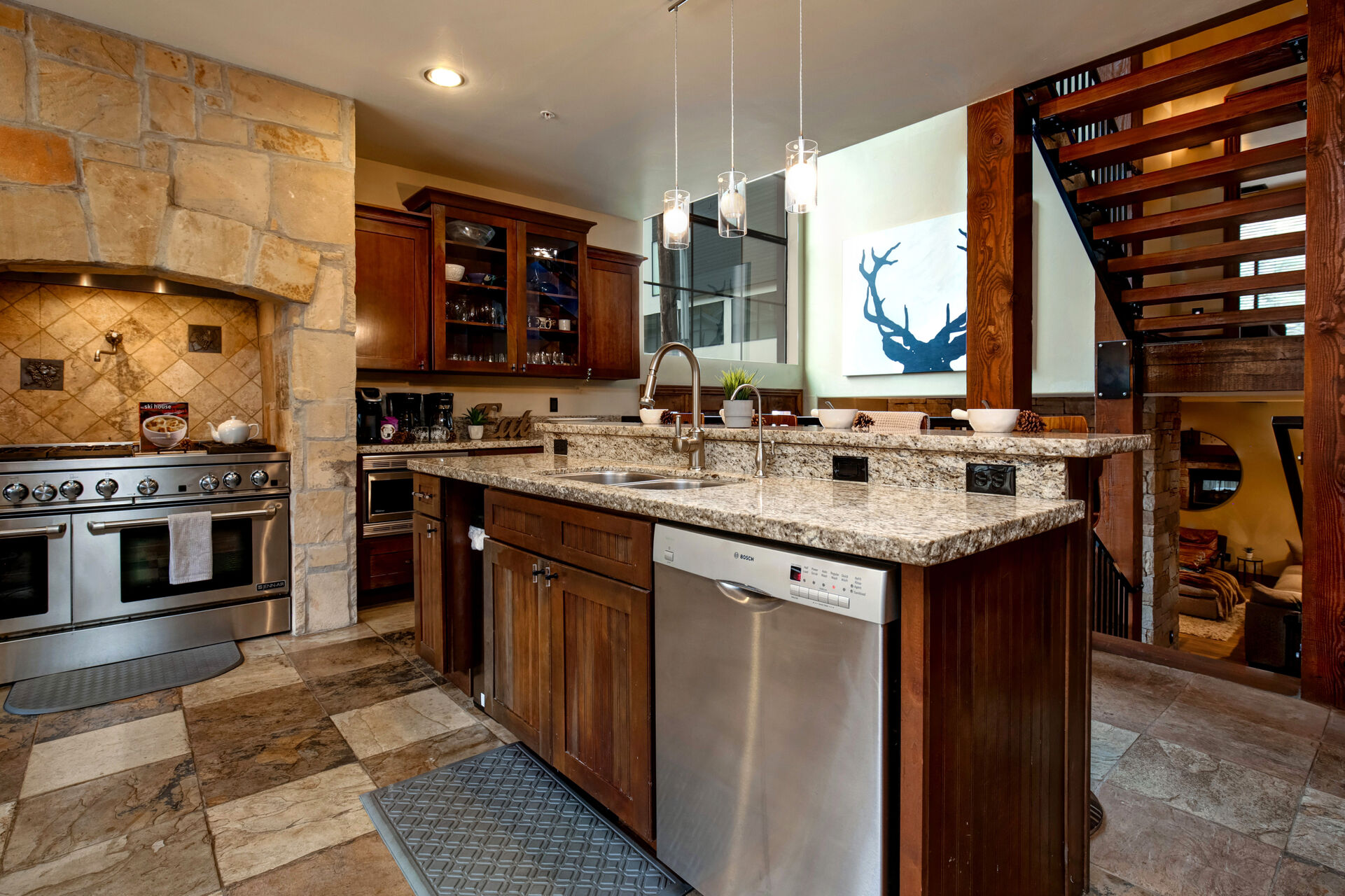 Kitchen with stainless steel appliances, 55