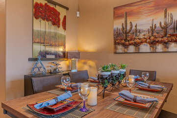 Impress your guests by serving meals in the dining area with table seating for 6.