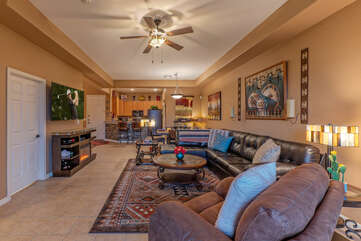 Our great room, brimming with southwestern charm, is a wonderful place to gather with friends and family.