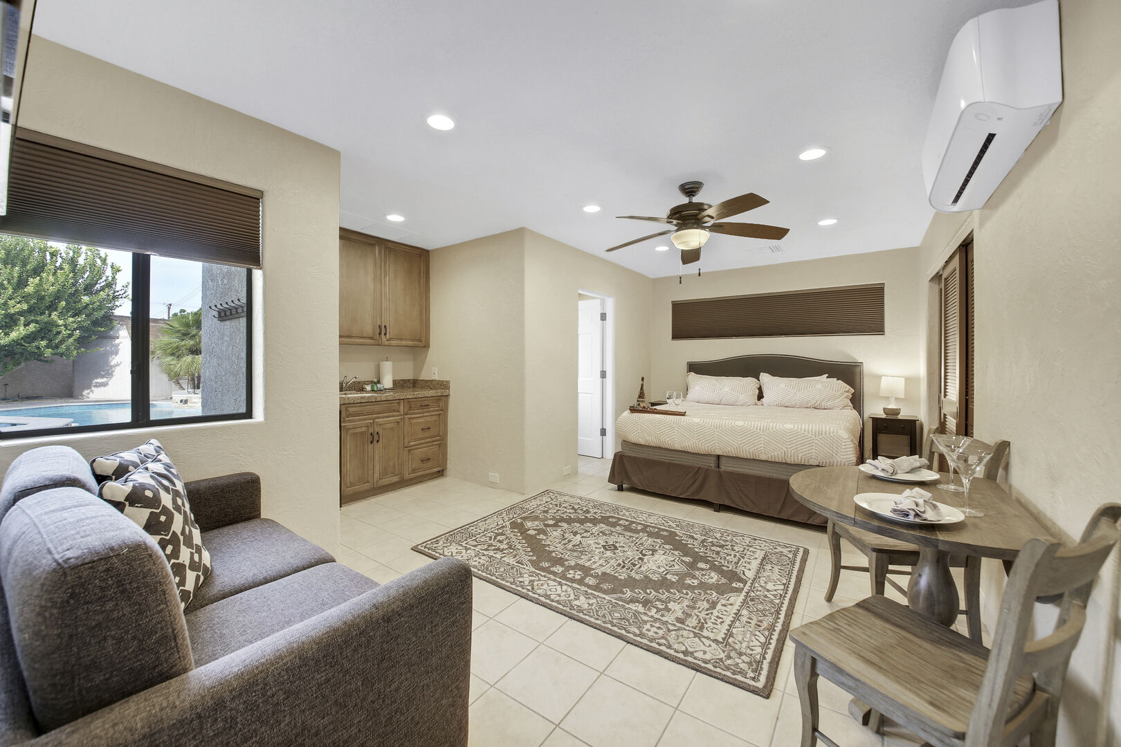 Casita Suite 2 is located near the garage and features a King-sized Bed, a Queen-sized Sofa Sleeper.