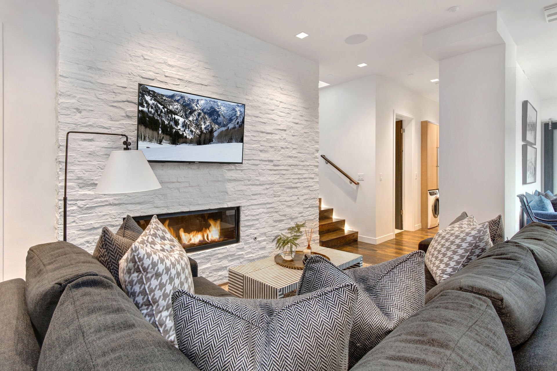 Lower Level Family Room a Gas Fireplace and Smart TV