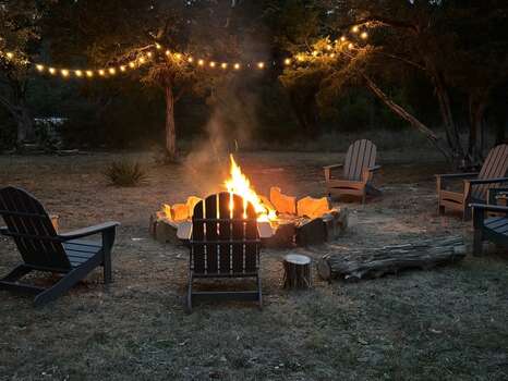 Fire-pit with string lights