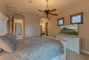 ALL bedrooms have TVs and ceiling fans plus storage space for your personal items.