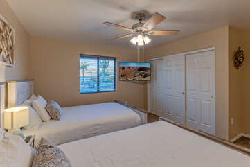 As shown in Bedroom 4, there is storage space in all bedrooms for your personal items.