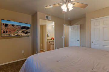 ALL bedrooms have TVs and ceiling fans as shown in Bedroom 3.