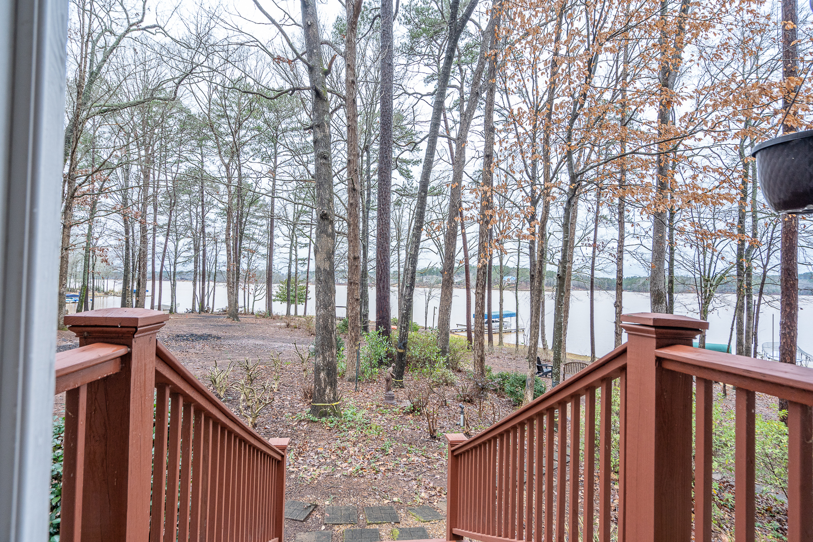 View from Back Patio Steps Overlooking Private Dock on Lake Oconee