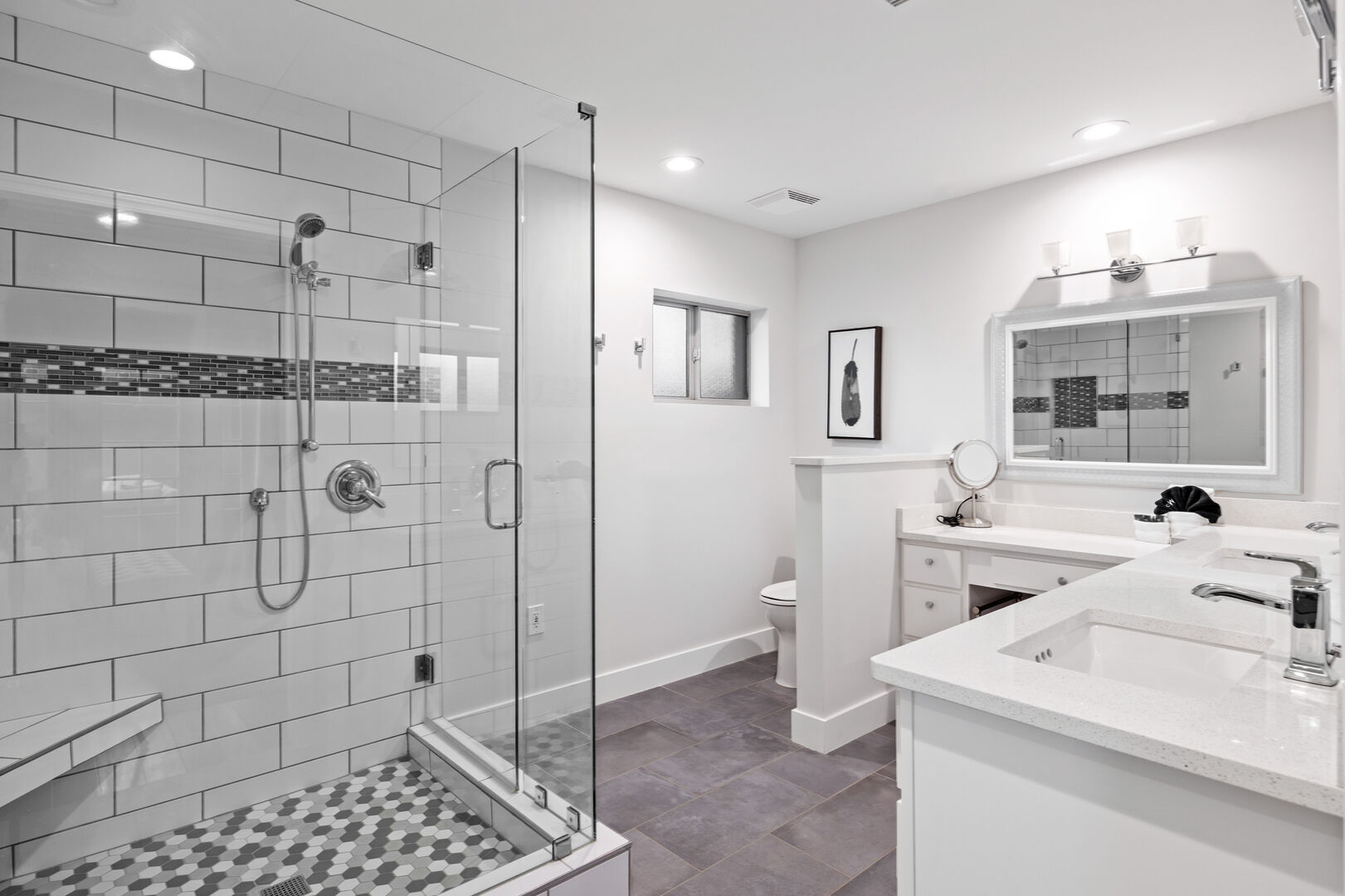 Full Bathroom w/ Ample Counter Space & Glass Shower